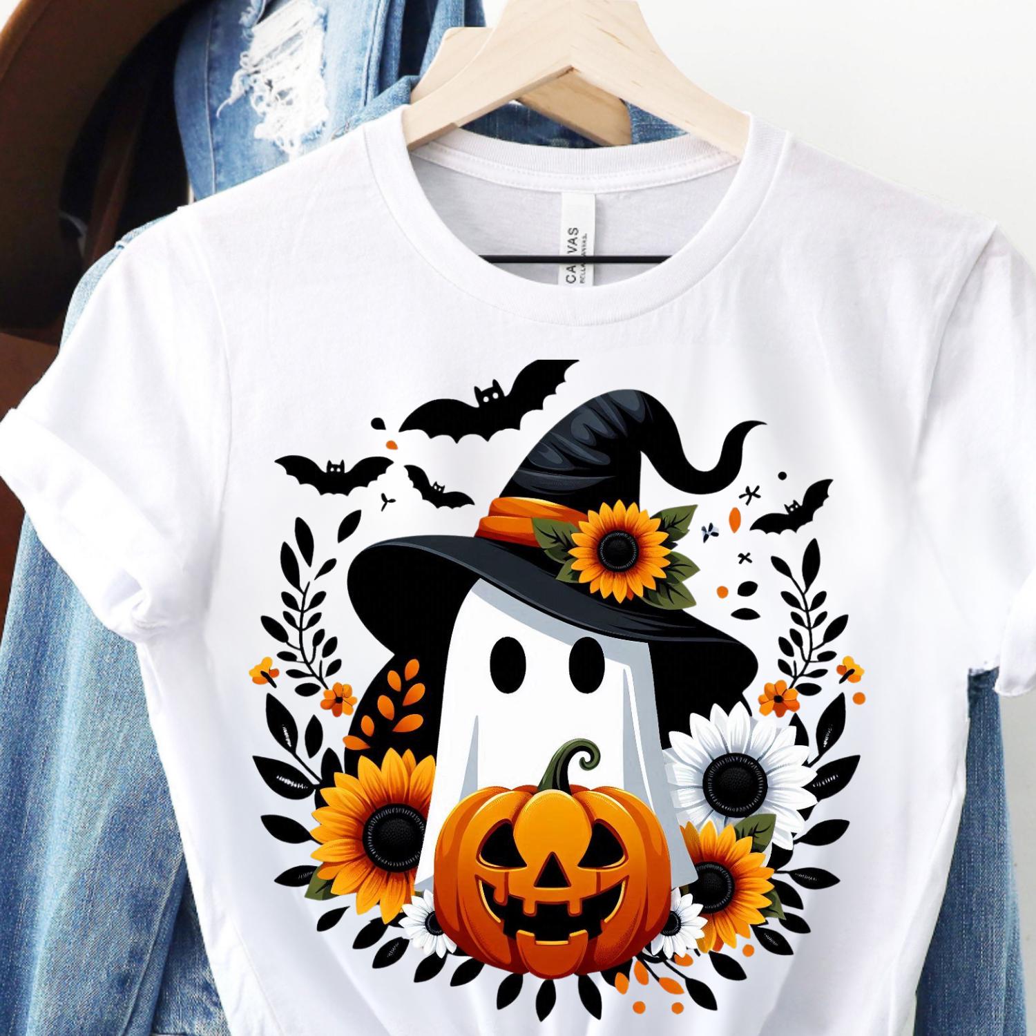 Ghost png, UVDTF, Sublimation Design Digital Download, Ghost with Black witch hat png, Halloween png, Ghost png, Cute Ghost, Pumpkin, BOO
