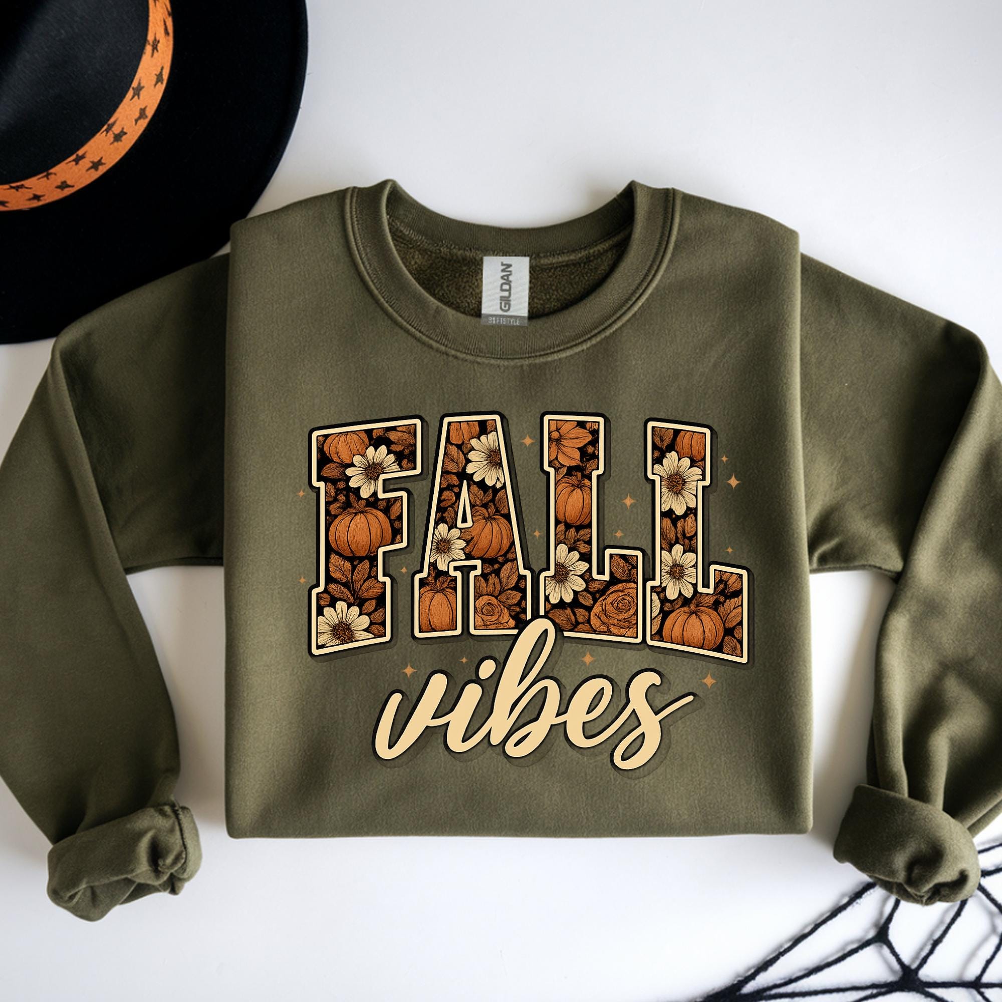Preppy Fall Vibes PNG, Pumpkin Floral Design (Digital Download)