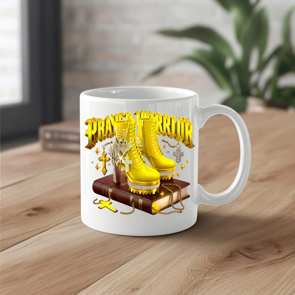 Yellow Prayer Warrior, Bible, heels, spiritual, prayer, holy bible, standing on His words