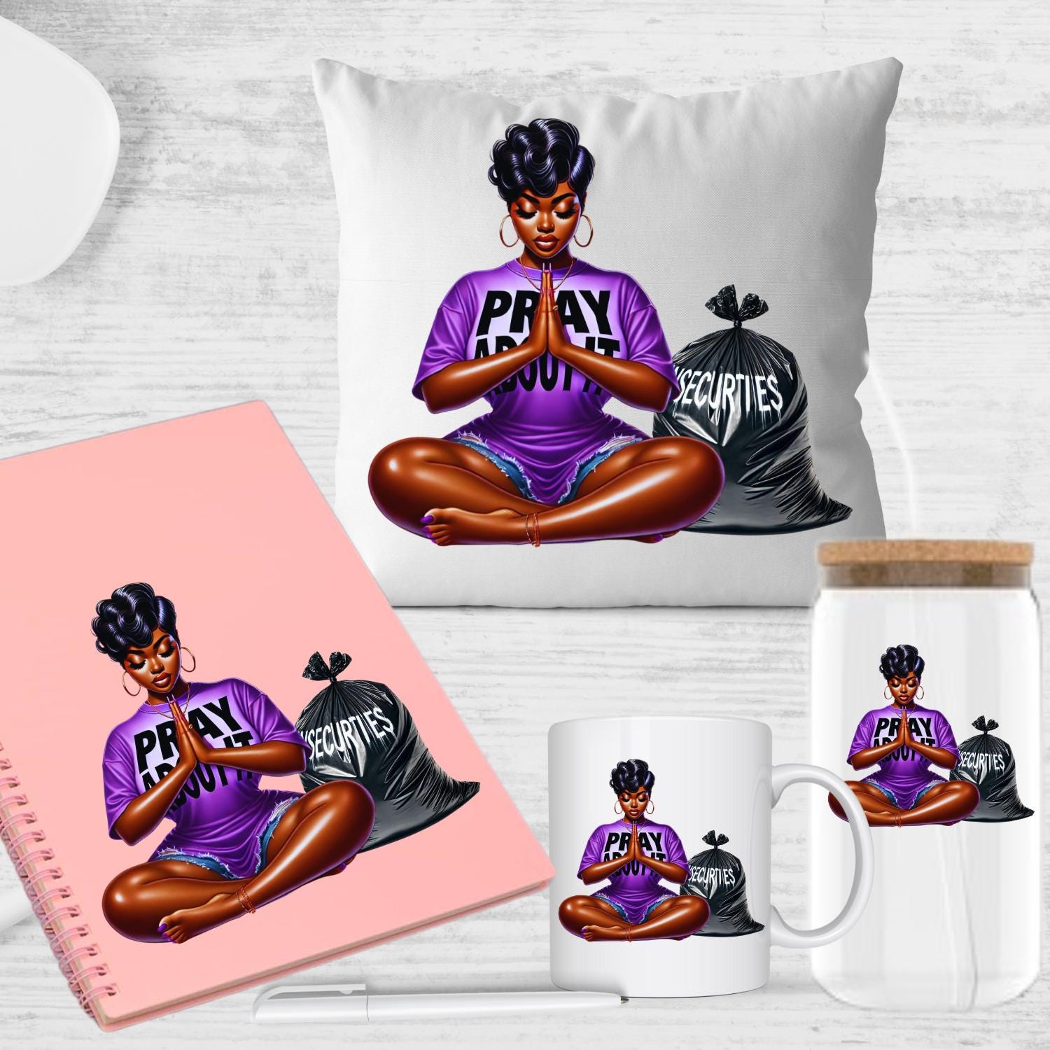 PRAY ABOUT IT,  spiritual, prayer, pray over everything, worries, fears, insecurities, depression, pain, african american png, natural hair