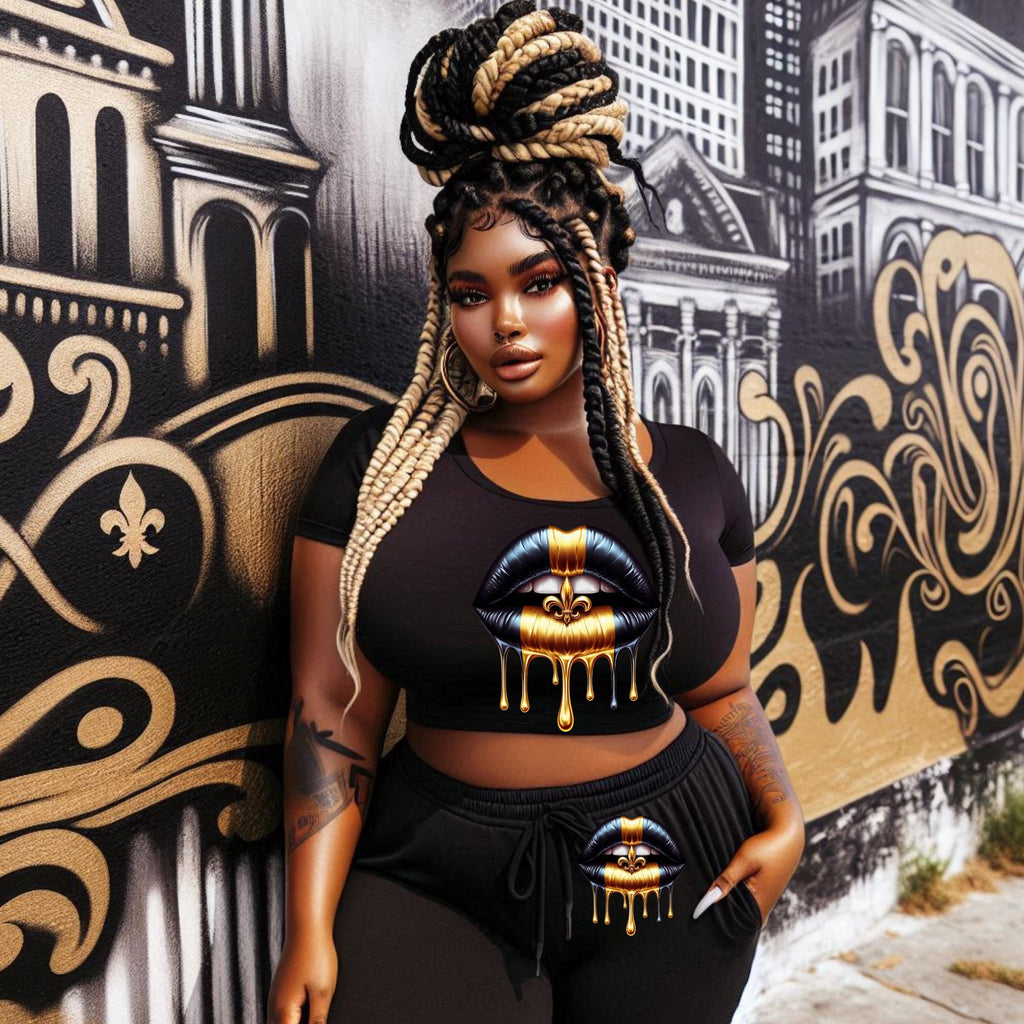 Saints  Black and Gold dripping lips bundle, New Orleans png, saints colors png Digital Design,