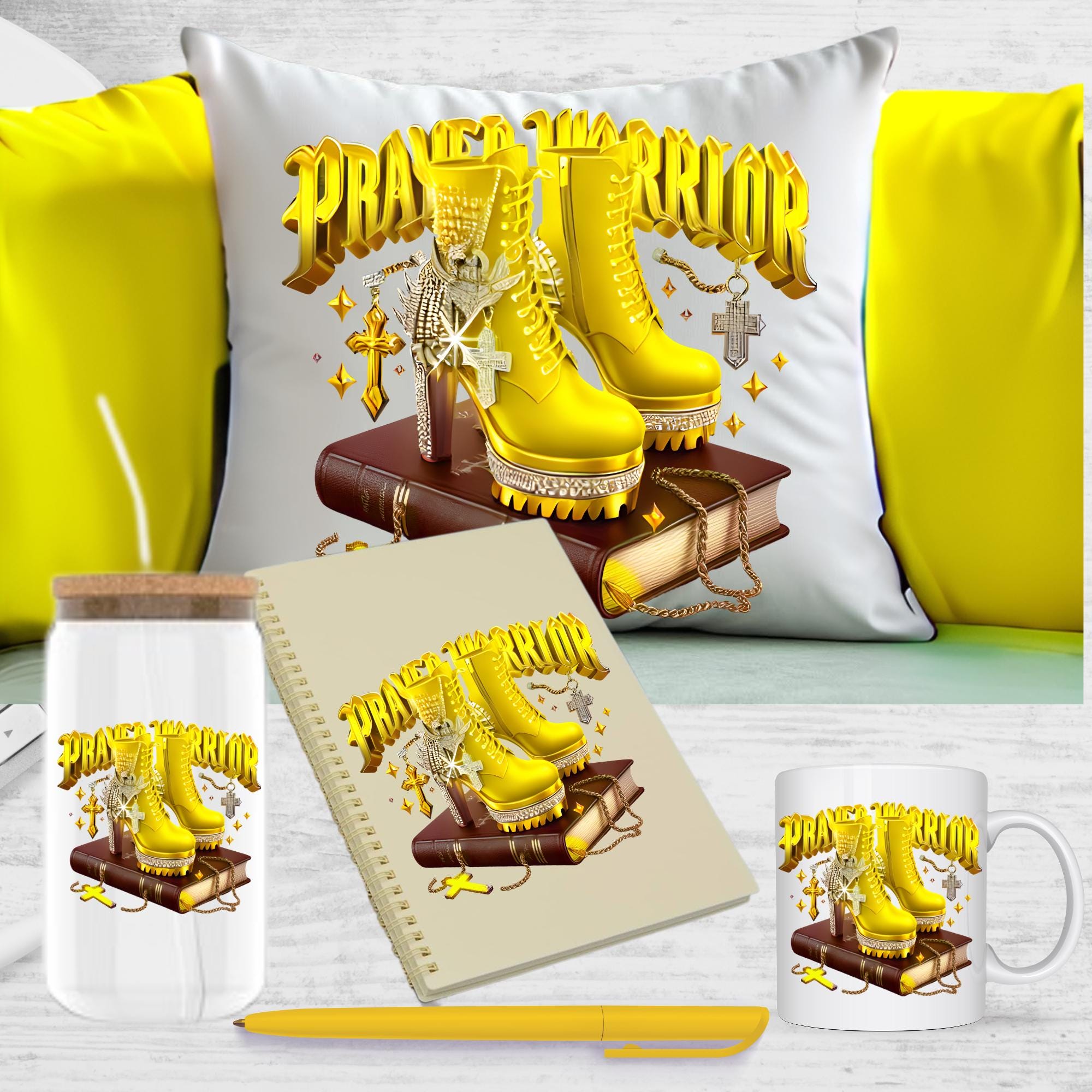 Yellow Prayer Warrior, Bible, heels, spiritual, prayer, holy bible, standing on His words