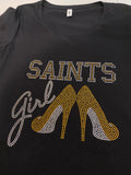 Saints Girl Rhinestone Heels Tank, Vneck or  Tee