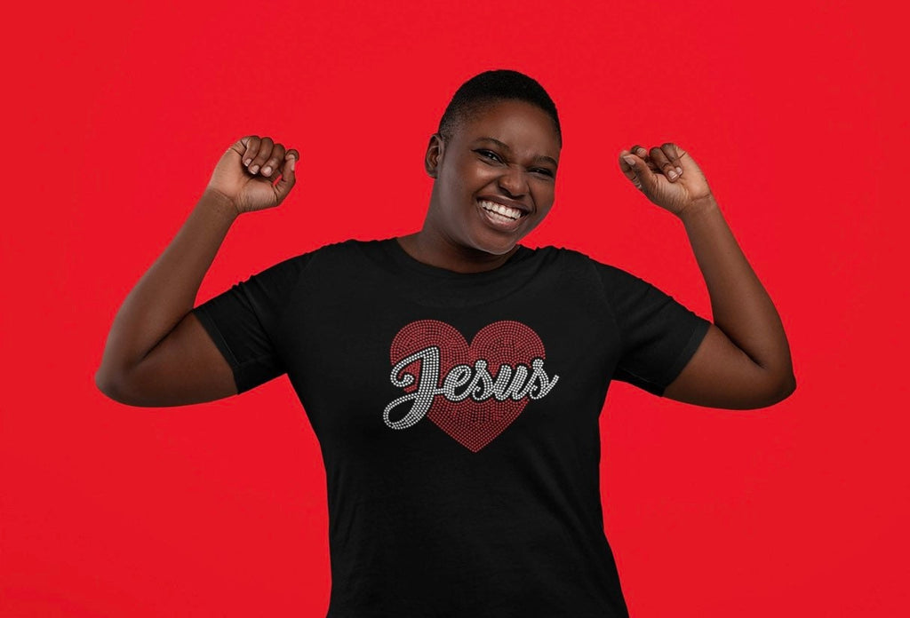 Jesus Rhinestone Heart Tee