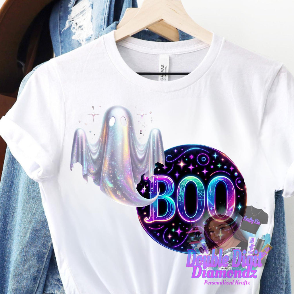 Boo Iridescent Ghost png, Halloween Design, Iridescent Ghost Pumpkin Design, holographic ghost png,  Halloween PNG, Cute Ghost Png, UNISEX