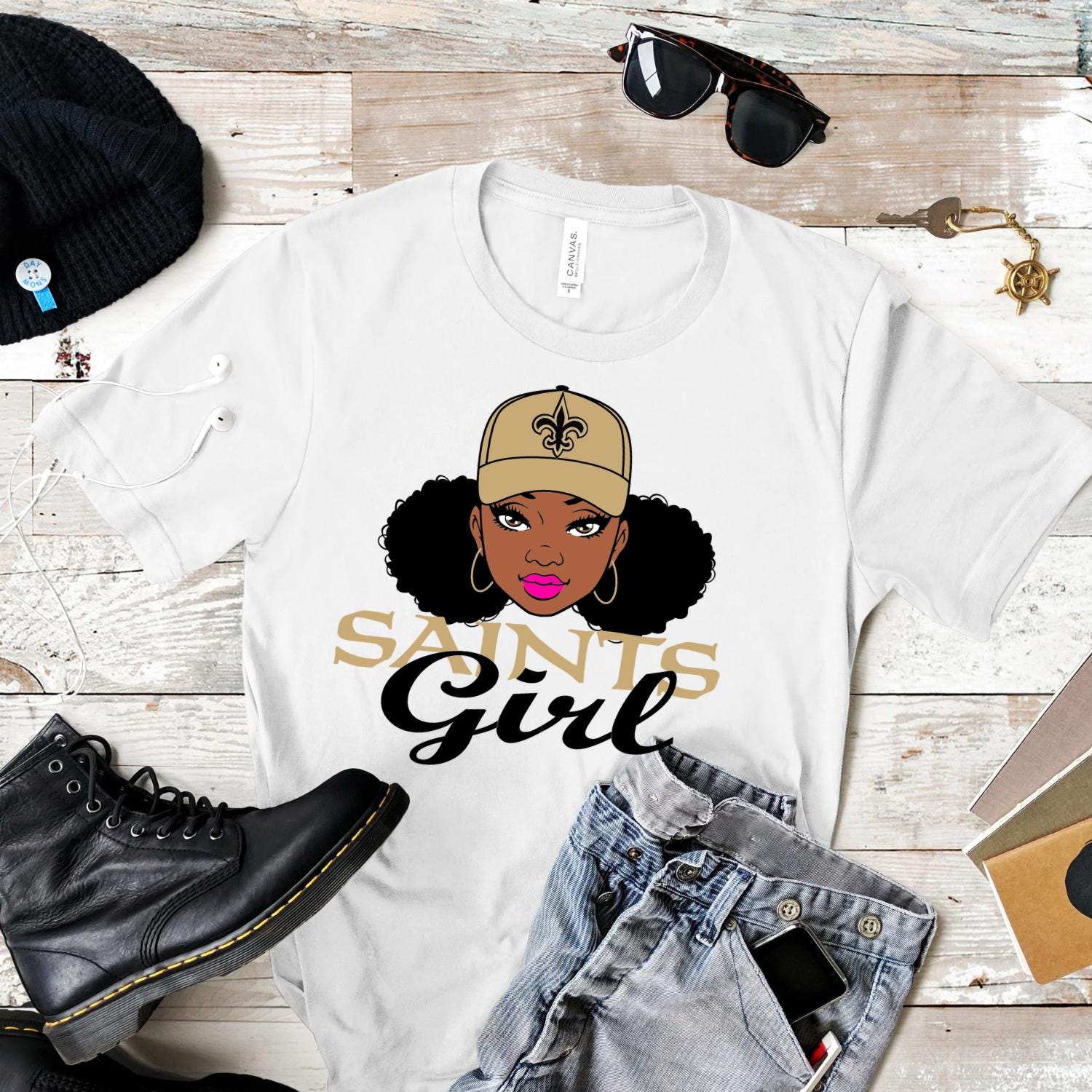 Black and Gold Saints Girl PNG Bundle (Digital Download)