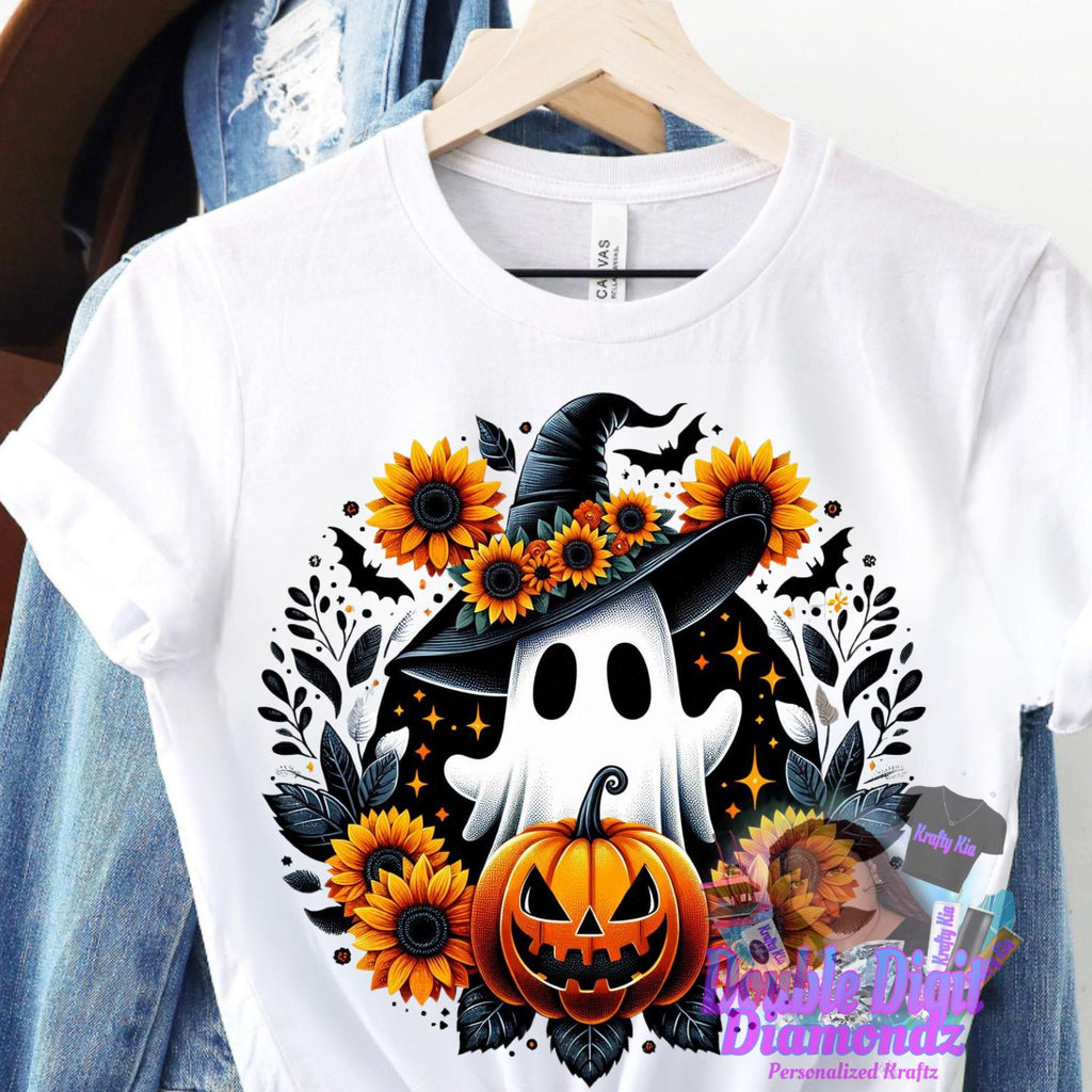 Ghost png, UVDTF, Sublimation Design Digital Download, Ghost with Black witch hat png, Halloween png, Ghost png, Cute Ghost, Pumpkin, BOO