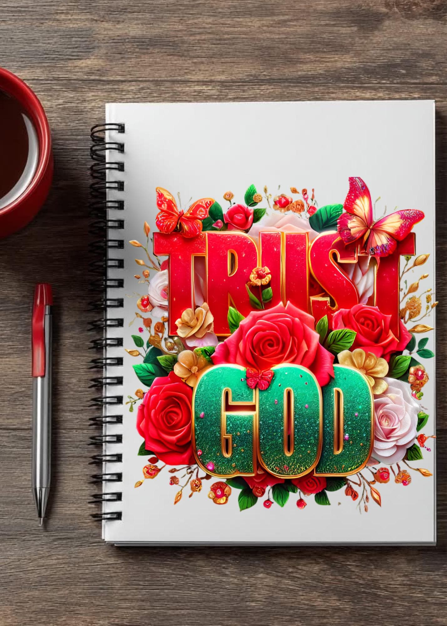 Spiritual UV DTF Transfers, Trust God Floral Design, Journal, Cup, Mug Stickers