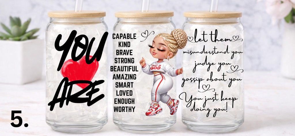 UV DTF Confident Woman Bundle 1, Trust God transfer, cup wraps glass tumblers