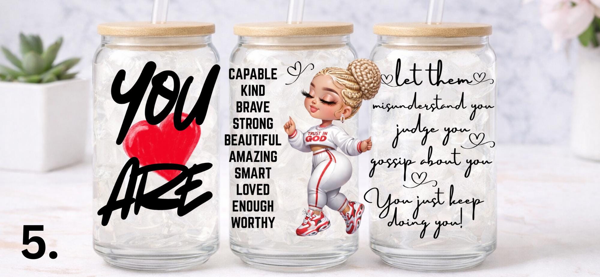 UV DTF Confident Woman Bundle 1, Trust God transfer, cup wraps glass tumblers